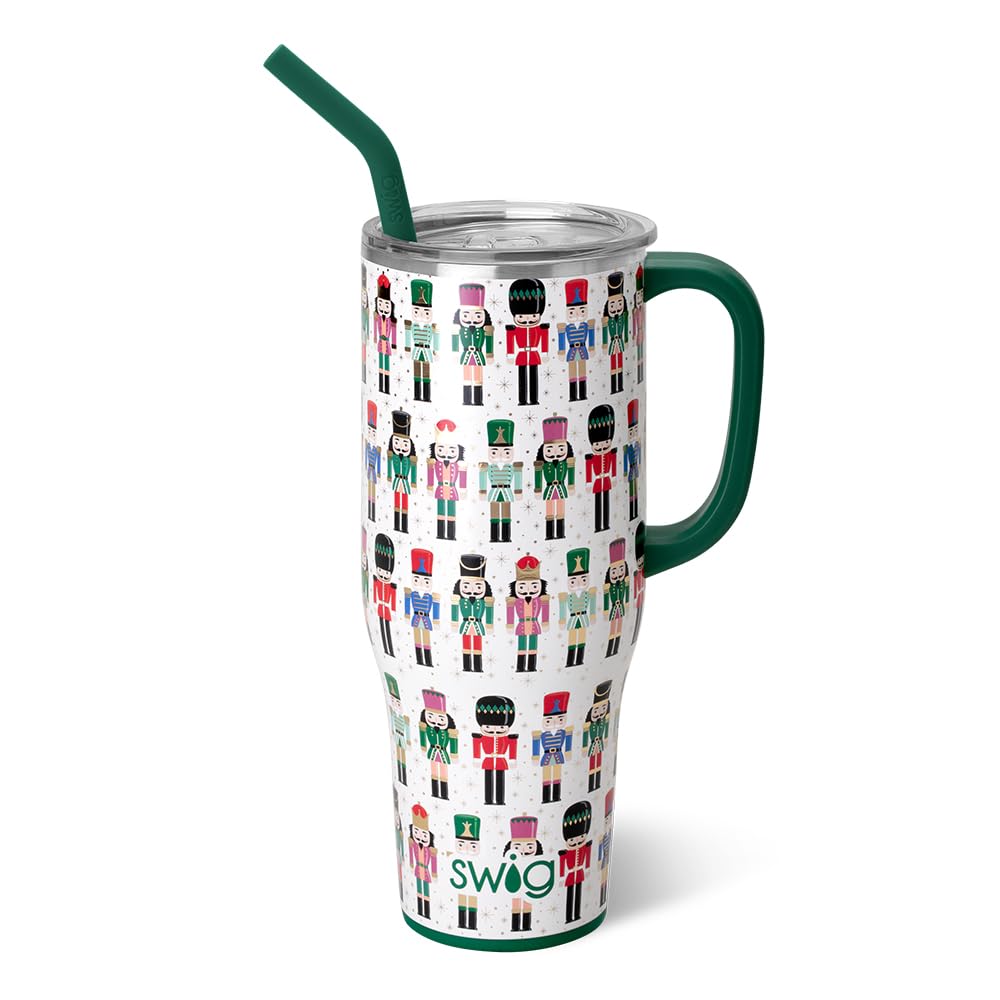 Swig Life 40oz Mega Mug, 40 oz Tumbler with Handle and Straw, Cup Holder Friendly, Dishwasher Safe, Extra Large Insulated Tumbler, Stainless Steel (Classic Nutcracker)