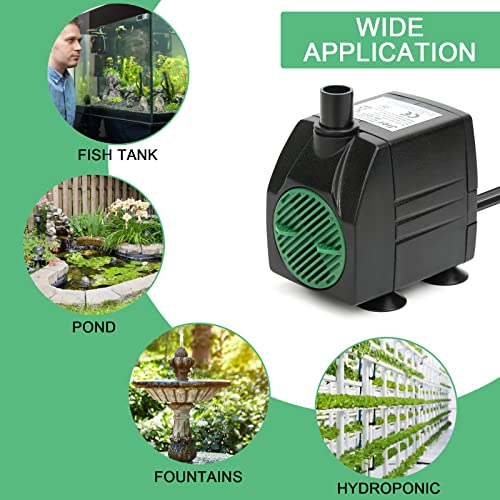 BARST Submersible Water Pump,Ultra Quiet 160GPH Aquarium Pump Adjustable Fountain Pump with 3 Nozzles and 6ft Power Cord f...