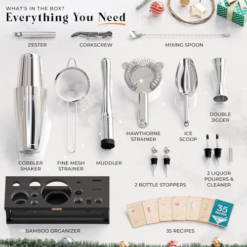 BARE BARREL® Mixology Bartender Kit Bar Set | 16-Piece Cocktail Shaker Set | Martini Barware Mixing Tools for Home Bartend...