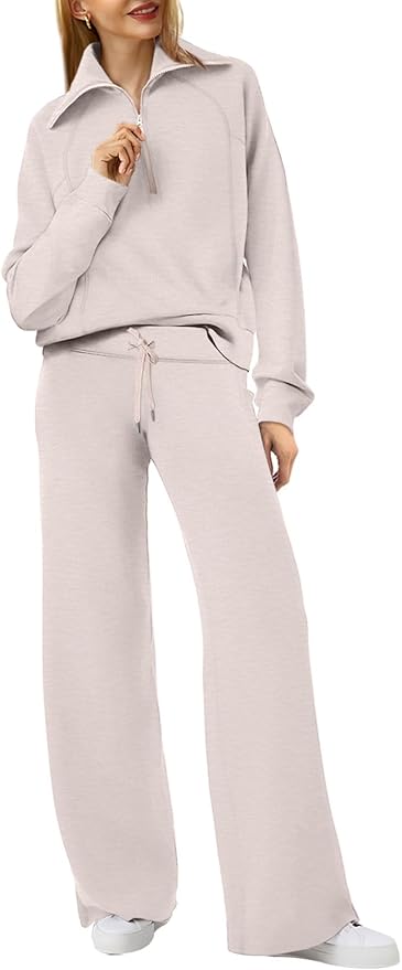 XIEERDUO Lounge Sets For Women 2025 Half Zip Sweatshirt And Wide Leg Sweatpant 2 Piece Outfits Sweatsuit Tracksuit