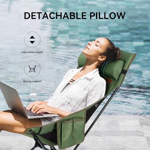 TOBTOS Portable High Back Camping Chair, Support Heavy Duty 440 lbs, Compact Folding Chair with Detachable Pillow for Cam...