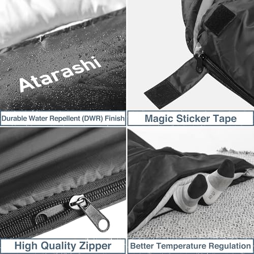 Atarashi Camping Sleeping Bag- 4 Seasons for Adults, Light, Warm, Extra-Large with Compression Sack- Great for Hiking, Bac...
