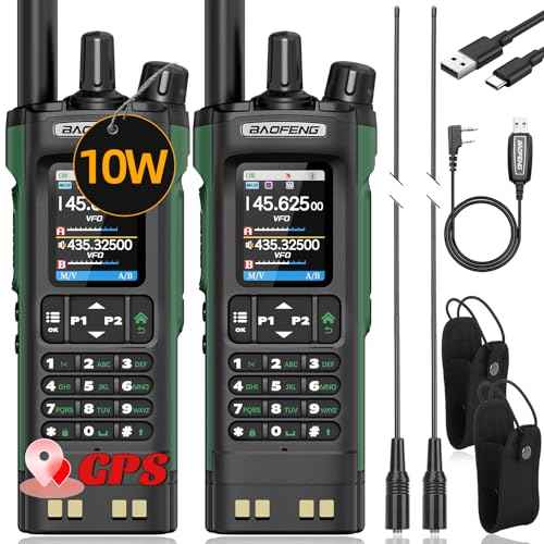 BAOFENG Radio UV32 Ham Radio Handheld 10W Rechargeable Walkie Talkies Long Range UV-32 Two Way Radio NOAA Weather Radio with GPS,Copy Frequency APP Programming 2500mAh Battery USB-C Charging (2P ack)