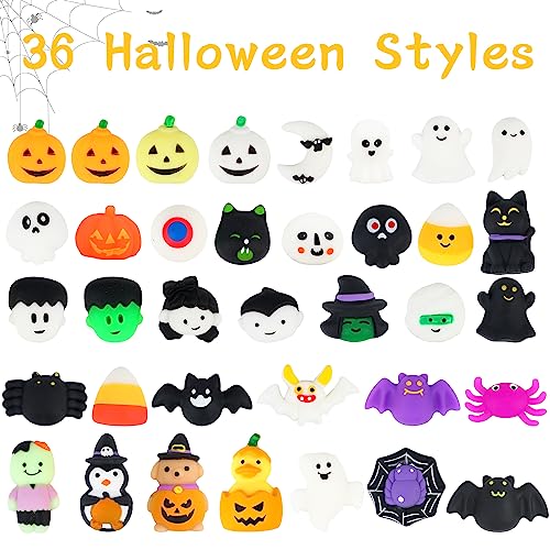 SULOLI 36 PCS Halloween Mochi Squishy Toys, Squeeze Toy Stress Reliever Anxiety Packs, Goody Bag Fillers for Kids Party Favors