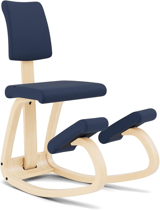 Varier Variable Plus Ergonomic Kneeling Chair with Backrest Natural/Blue| Active Sitting Posture Support Home Office Desk Chair | 10 Year Guarantee