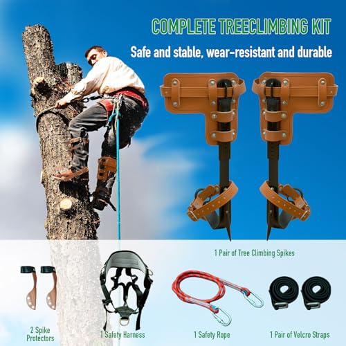 Poakkus Tree Climbing Spikes Set,Tree Climbing Gear, 1 Pair Alloy Steel Climbing Spurs,350lbs Load Capacity with Safety Se...