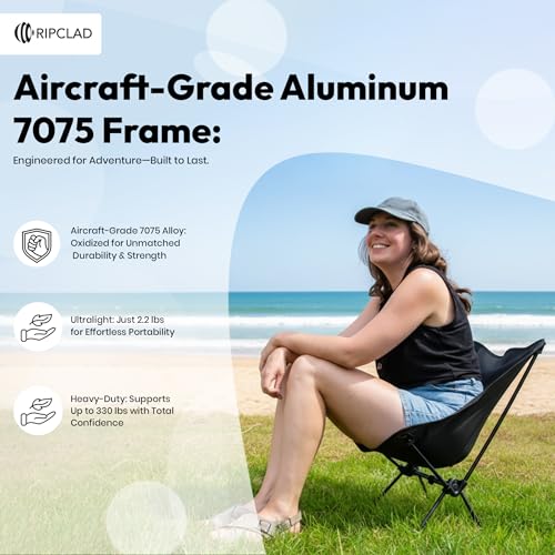 RIPCLAD Ultralight Camping Chair, Folding Backpack Chair with Aluminum Frame, Side Pocket & Anti-Sinking Feet, Supports 33...