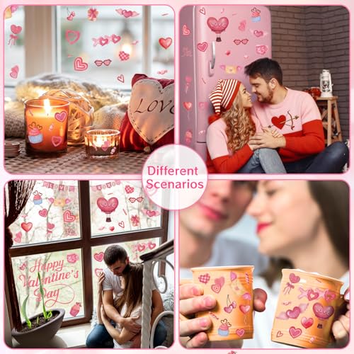 GULWAT 123 PCS Valentines Day Window Clings Decorations, 9 Sheets Red Pink Heart Happy Valentines Window Decals for Home O...