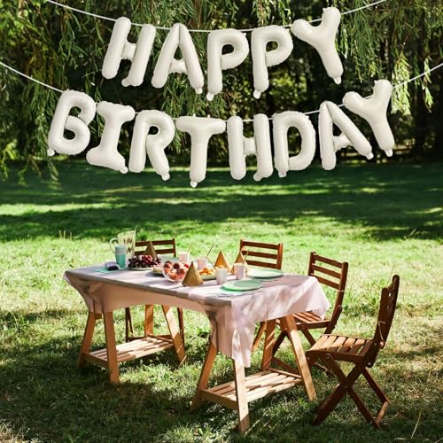 Cream Happy Birthday Balloon Banner, Neutral Beige Happy Birthday Foil Balloon, 16 Inch Ivory White Sand Born Day Bunting ...