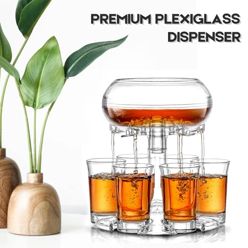 Adjustable Shot Glass Dispenser and Holder Made of Food Grade Plexiglass, Shot Dispenser with 6 Drinking Glasses for Kinds...