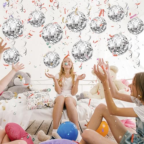 54 Pieces Disco Party Decorations Disco Ball Hanging Swirls 70s Party Hanging Swirls Ceiling Decor for Disco Fever Party 7...