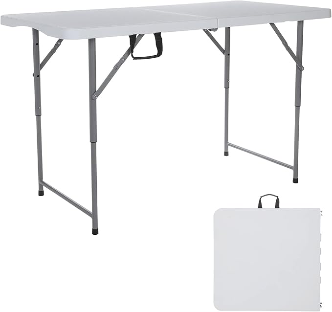Aoeiye 4ft Folding Table Plastic Fold in Half w/Handle Heavy Duty Portable Indoor Outdoor for Garden Party Picnic Camping ...