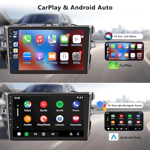 Car Stereo for Toyota Corolla 2007-2012 with Wireless Apple Carplay and Android Auto,9 Inch Touch Screen Car Radio with 4K...