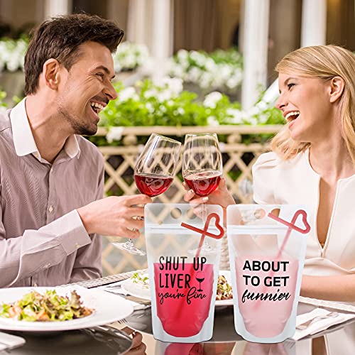 Patelai 24 Sets Drink Pouches with Straws Drink Pouches for Adults Alcohol Reusable Smoothie Juice Bags Reclosable Alcohol...