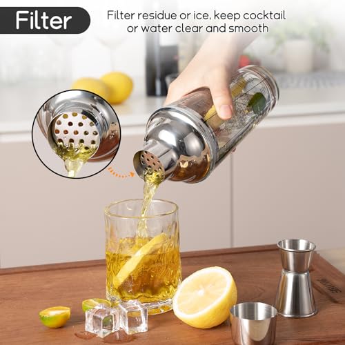 Ailelan Glass Cocktail Shaker with Strainer, 14oz Martini Shaker with 6 Recipes On Side, Clear Drink Shaker Bottle with Me...