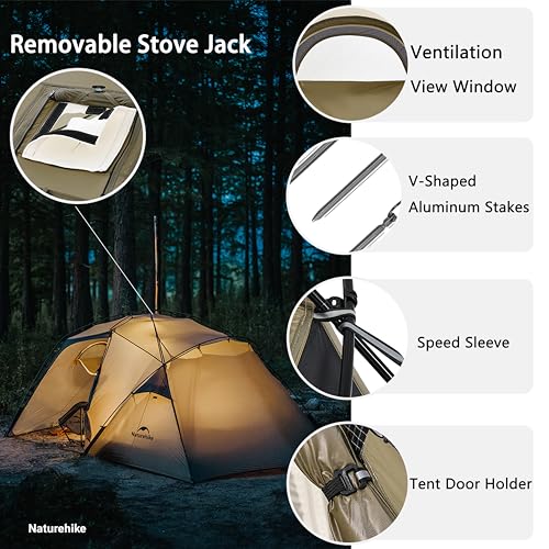 Naturehike 1/2 Person Hot Tent with Stove Jack, Ultralight Waterproof Windproof 4 Season Tent, Easy Setup Portable Backpac...