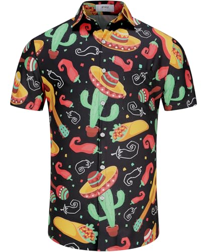 KYKU Mexico Shirt for Men Funny Beach Shirts Hawaiian Button Down Short Sleeve