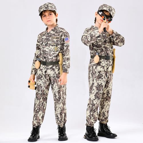 Kodvinp Army Costume For Kids, Military Soldier Costumes For Boys, Halloween Costumes Dress Up Role Play Set
