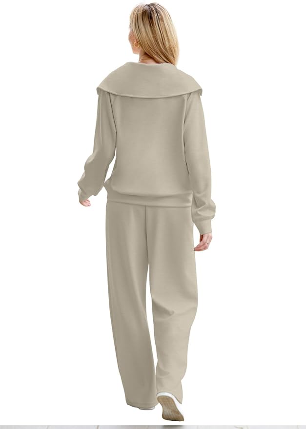 XIEERDUO Lounge Sets For Women 2025 Half Zip Sweatshirt And Wide Leg Sweatpant 2 Piece Outfits Sweatsuit Tracksuit
