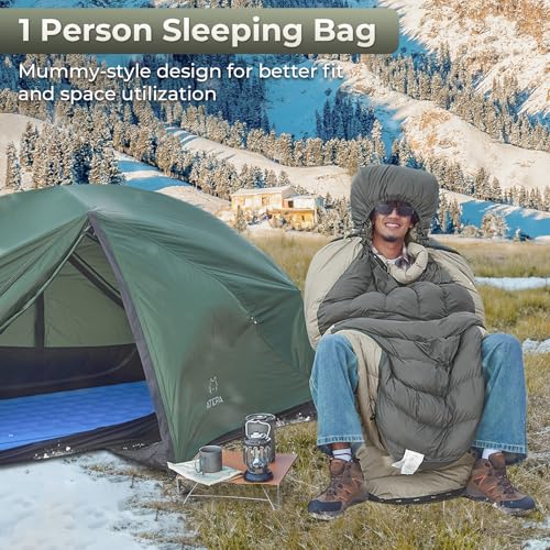 ATEPA 0 Degree Sleeping Bag, 700FP 15°F 20°F 23°F 30°F Down Mummy Cold Weather Double Lightweight Wide XL Sleeping Bags wi...