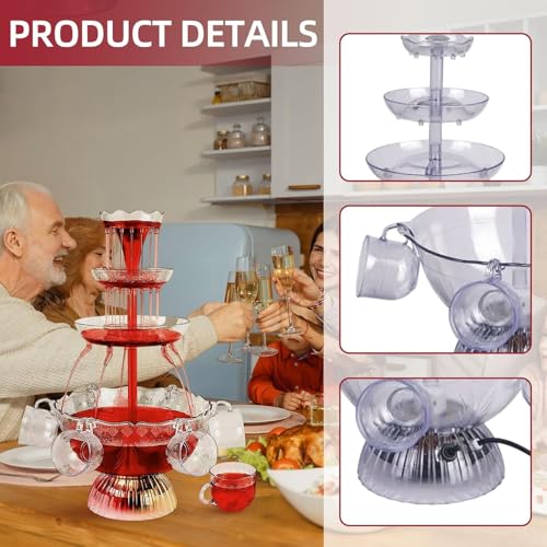 3-Tier Cocktail Machine with LED Base and 5 Cups, Electric Champagne Fountain Drink Dispenser for Wedding, Party, Celebrat...