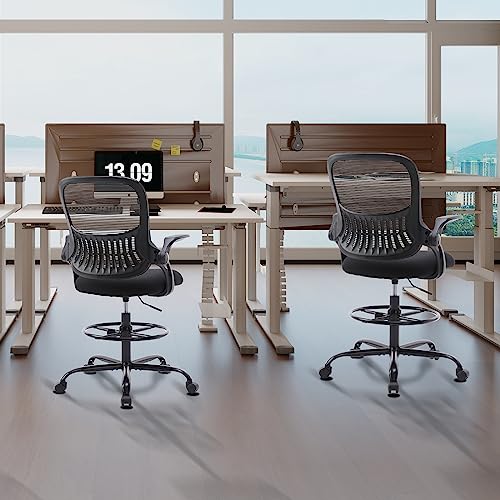 Sweetcrispy Tall Drafting Desk Chair - Ergonomic High Stool Computer with Adjustable Height and Comfy Lumbar Support, Offi...