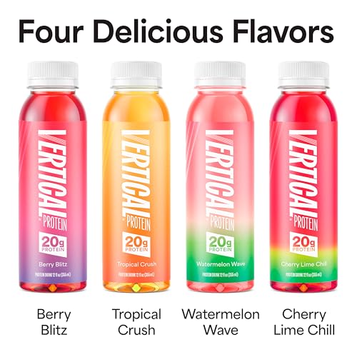Vertical Protein Berry Blitz Ready to Drink Pack of 12, Low Calorie, Protein Water Drinks w/ 20g of Whey Isolate, Clear Nu...