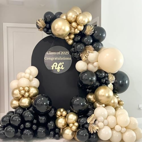 White Sand Black Balloons Set,12Inch Black Cream White Balloons for Wedding Bridal Shower Bachelorette Anniversary Birthda...