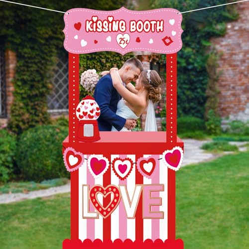 Chunful Valentine's Day Photo Booth Life Size Chalkboard Kissing Booth Standup Kit 58 Inches Fabric Large Valentines Day P...