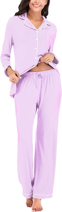Aamikast Women's Pajama Sets Long Sleeve Button Down Sleepwear Nightwear Soft Pjs Lounge Sets