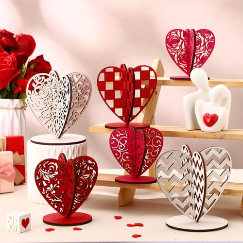 Soaoo 12 Pcs Valentine's Day Table Decor Wooden Valentines Decorations Heart Shaped Tabletop Centerpiece Sign Farmhouse Ho...