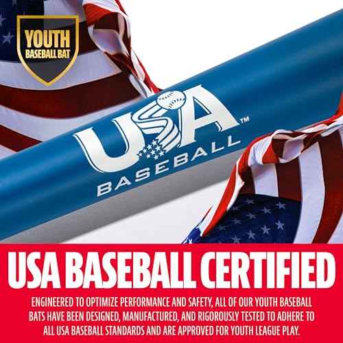 Franklin Sports Youth Baseball Bat - Heist Kids Baseball Bats for Ages 8-12 - 2 5/8" Inch Big Barrel Kids Metal Bat - Youth Drop -9 + -10 Aluminum Bats - USA Baseball - 26" to 30" Bats
