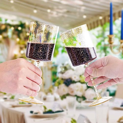 Ciaell 6 Pack Gold Plastic Wine Glasses - 10 Oz Disposable Glasse with Stem - Disposable Wine Glasses Perfect for Parties...