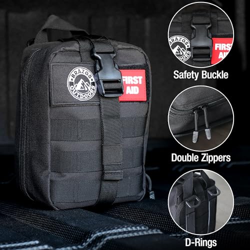 The Brazos First Aid Survival Kit, 250 Pieces, Hiking & Camping Essentials, Survival Gear and First Aid Combo for Emergenc...