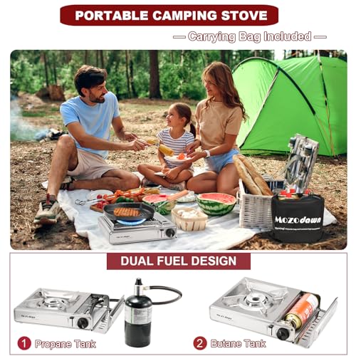 MOZODAWN Dual Fuel Camp Stove with Butane and Propane Compatibility, 10500 BTU Portable Camping Stove with Carrying Case, ...