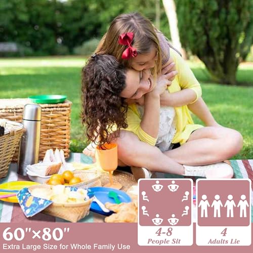 Waterproof Picnic Blanket 80" x 60" in Portable with Carry Strap for Beach Mat or Family Outdoor Camping Party, Park Blank...