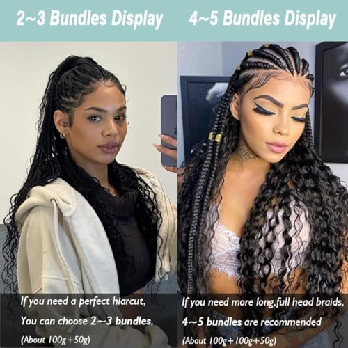Human Braiding Hair for Boho Braids Deep Wave Bulk Human Hair Brazilian Virgin Curly Human Hair Extension Wet and Wavy Micro Human hair Braiding Hair 2 Bundles/Pack 100g(Natural Black,26inch)