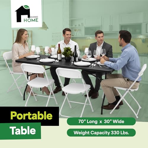 EconoHome Black 6ft Folding Table with Handle | Heavy-Duty Foldable Table | Portable Table for Indoor & Outdoor Use | Perf...