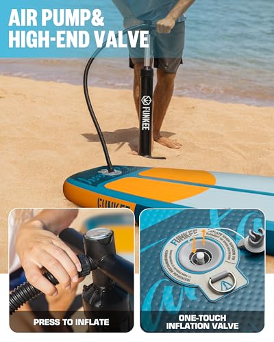 FUNKEE 11’×34"×6" Extra Wide Inflatable Stand Up Paddle Board, Sup Board with Removable Fins, Backpack, Floating Paddle, S...