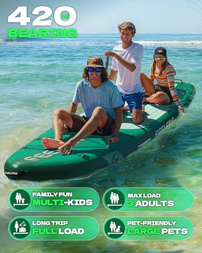 Feelfire11'x34” Extra Wide Inflatable Paddleboard, Stand-up Paddle Board for Adults, 420lb Capacity for Yoga/Fishing/Famil...