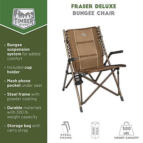 Timber Ridge Bungee Folding Camping Chairs for Adults, Heavy Duty Collapsible Padded Chair with Armrests Cup Holder, Folda...