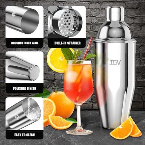 IOV Cocktail Shaker, 24 oz Martini Shaker, Drink Mixer with Built-in Strainer, Professional Stainless Steel Margarita Alco...