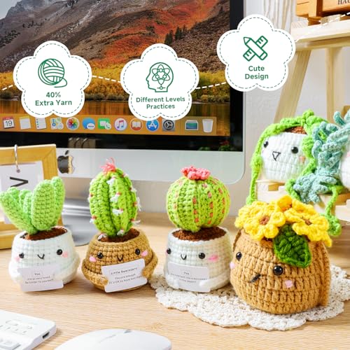 Imcrasy Crochet Kit for Beginners with Step by Step Video Lessons | 6 PC Potted Plants and Succulent Family Crochet Kit wi...
