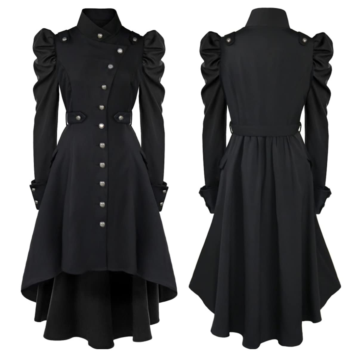lifpoivake Women's Medieval Tuxedo Gothic Coat Trench Coat Performance Costume Halloween Costume(Black,XXL)