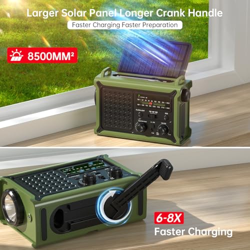 12000mAh/44400mWh Emergency Radio-NOAA Approved Weather Radio with AM/FM Portable Solar Panel/Hand Crank/AC Input Recharge...