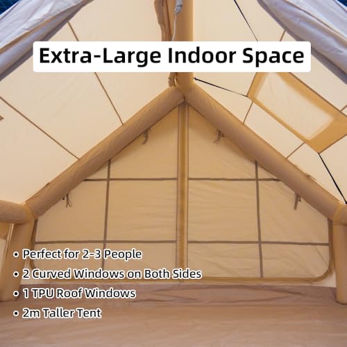 Inflatable Tents for Camping, Blow Up Tent with Hand Pump, Easy Setup 4 Season Inflatable Tent with Mesh & Chimney Windo...