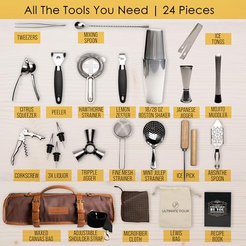 Professional Bartender Kit Travel Bag with Cocktail Shaker Set | Portable Bartending Mixology Bar Set with 18/28 oz Boston...