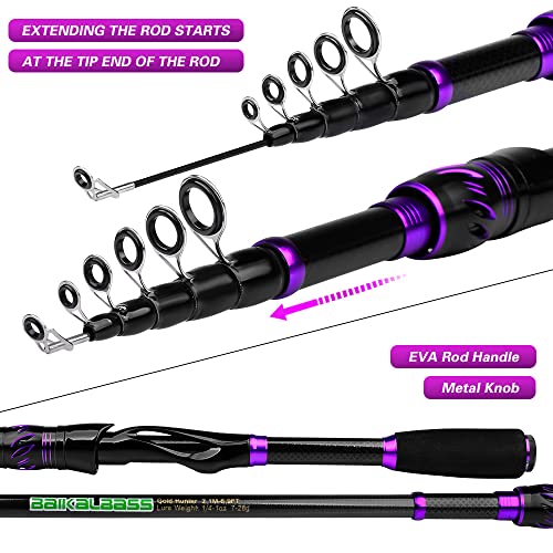 Fishing Rod and Reel Combo - 6.9ft Telescopic Spincast Rod with Left Handed Baitcasting Reel Combos - Sea Saltwater Freshw...