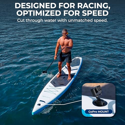 SereneLife 14’ Inflatable Stand Up Paddle Board for Racing – 28” Narrow Design for Expert Paddlers with Non-Slip EVA Deck ...
