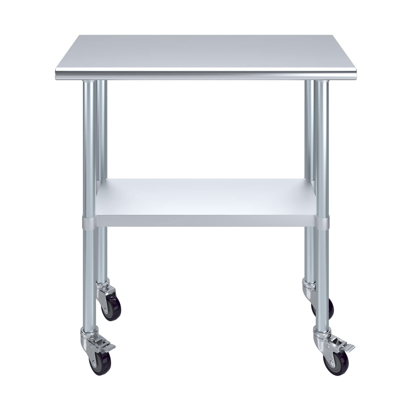 AmGood 18 in. x 36 in. Stainless Steel Work Table with Wheels | Metal Kitchen Food Prep Table | NSF